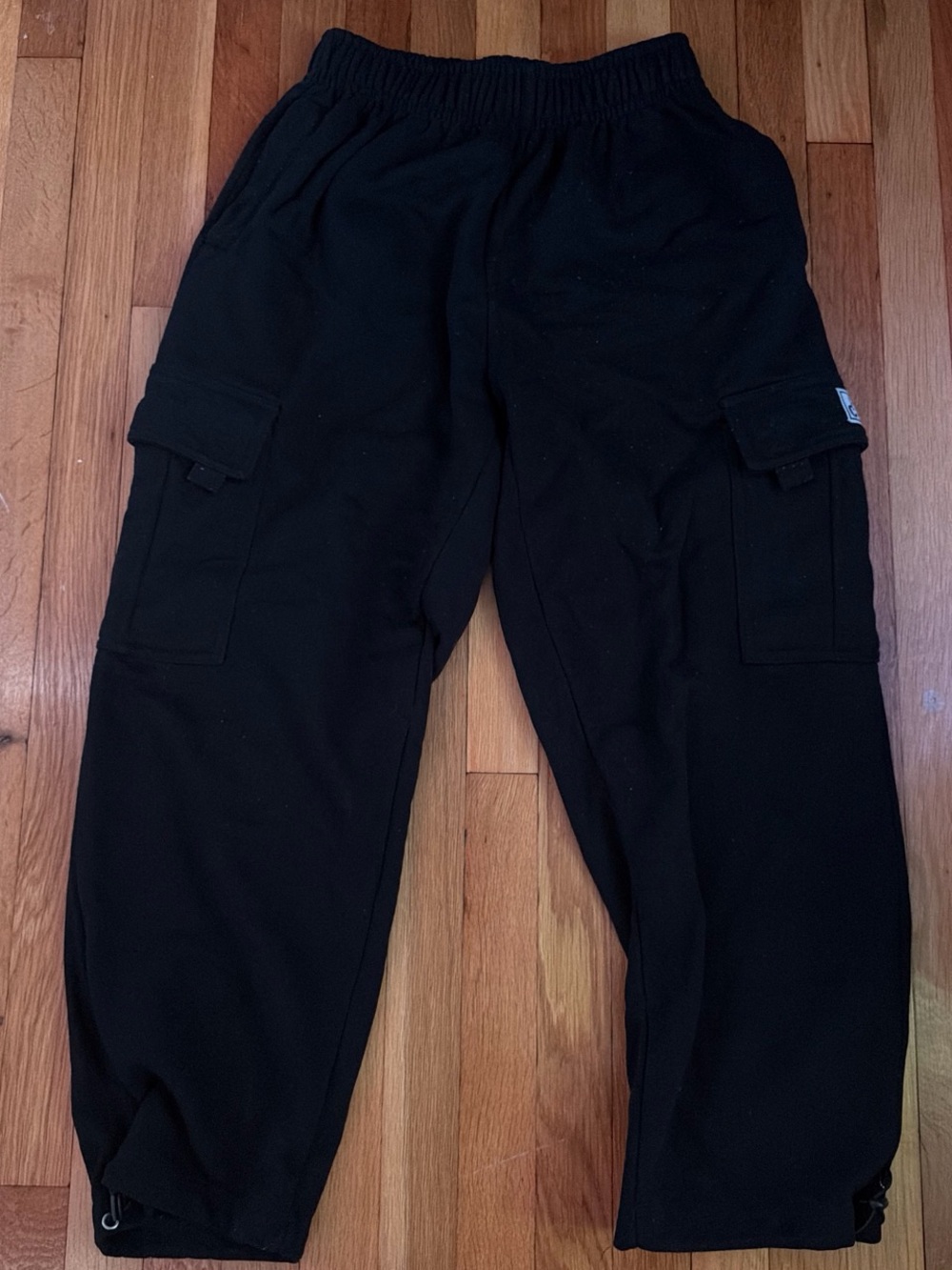 Black Cargo Sweatpants for Men with Elastic Waist